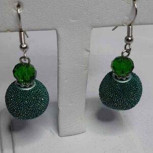 Emerald Green Stainless Steel Ball Earrings